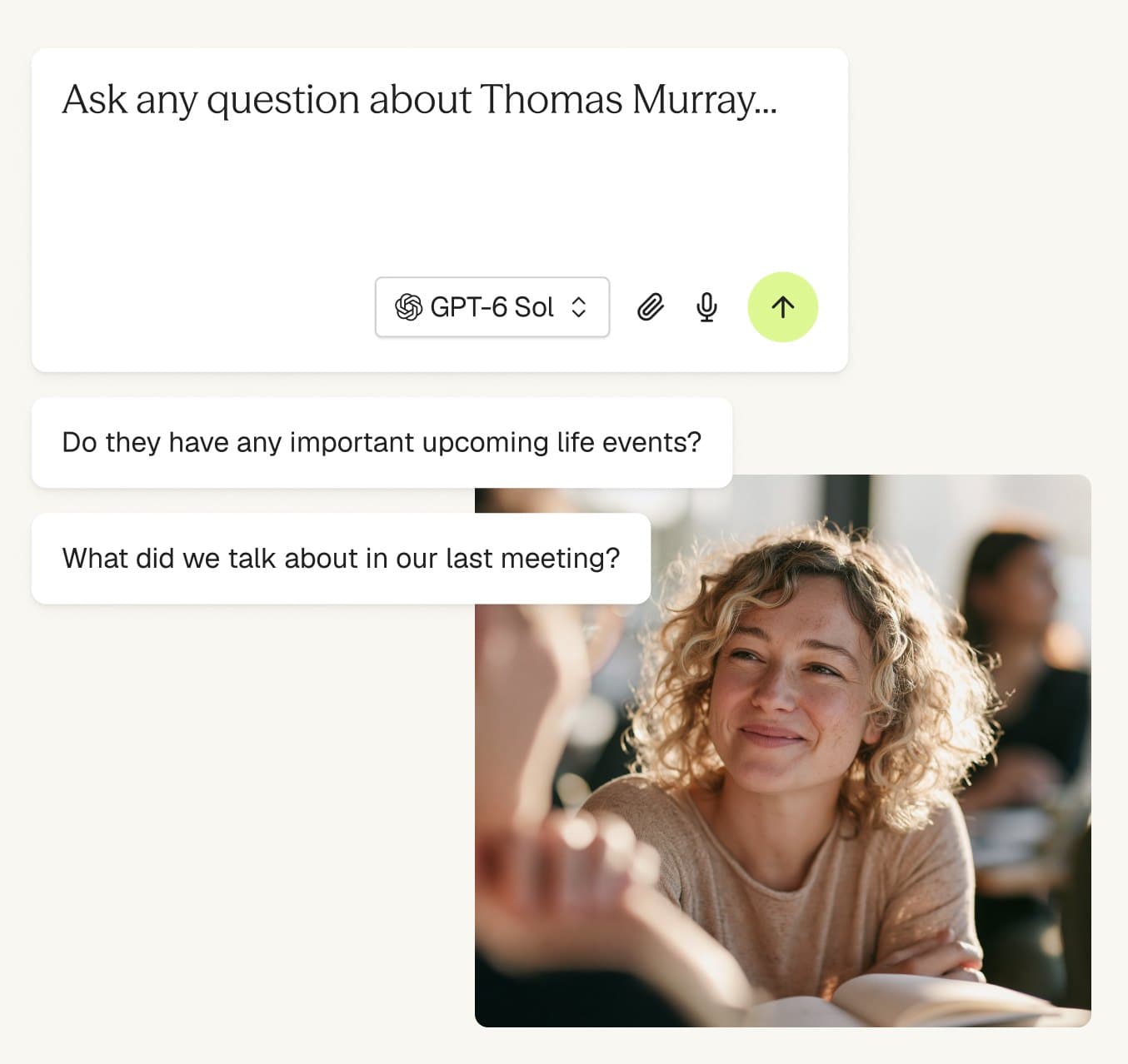 Slant's AI chat on a client record, with suggested questions about the household